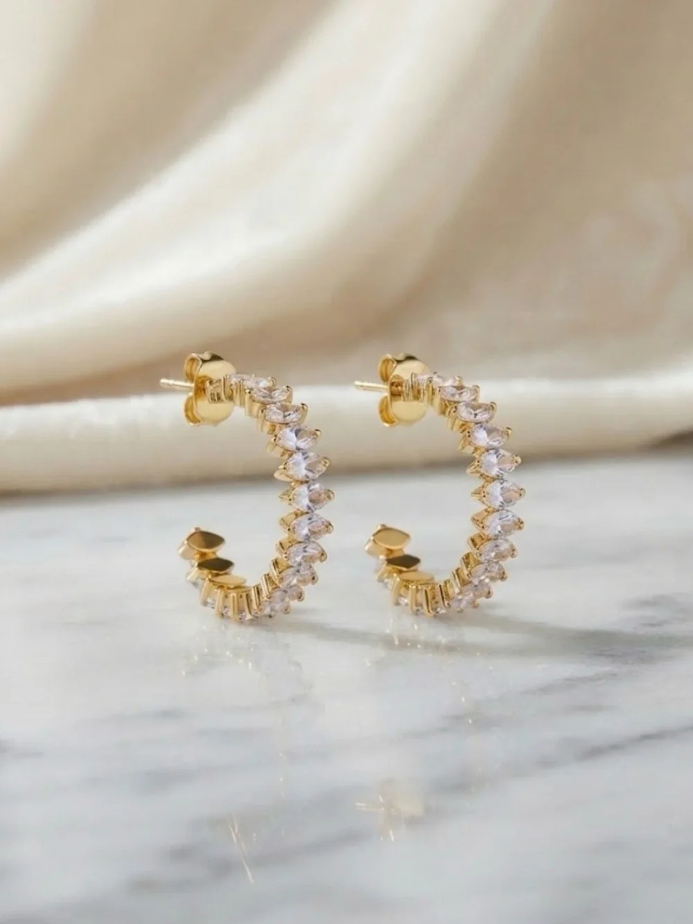 Crystal Marquise Gold Hoop Earrings
